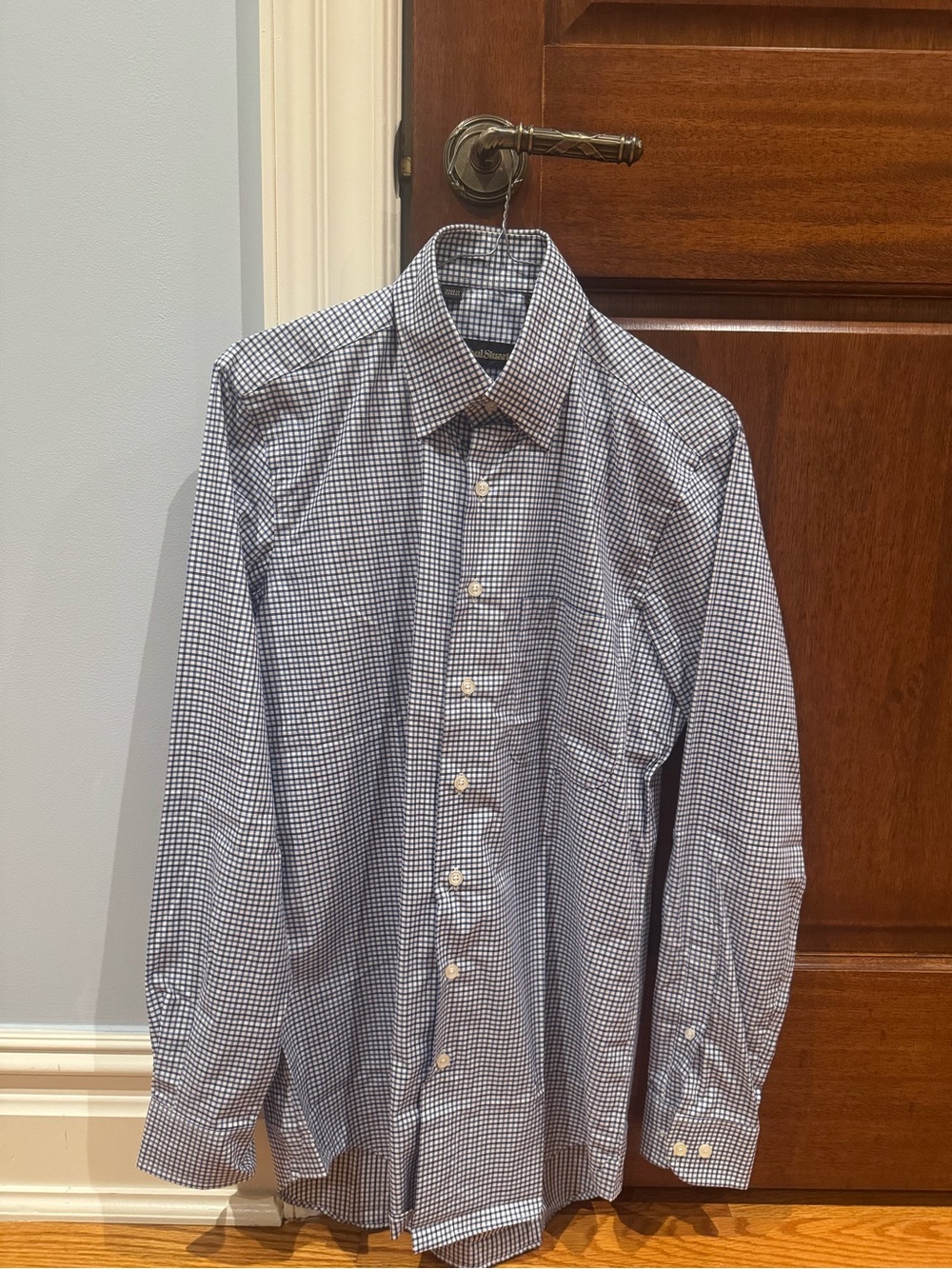 Paul Stuart Navy and White Check Dress Shirt